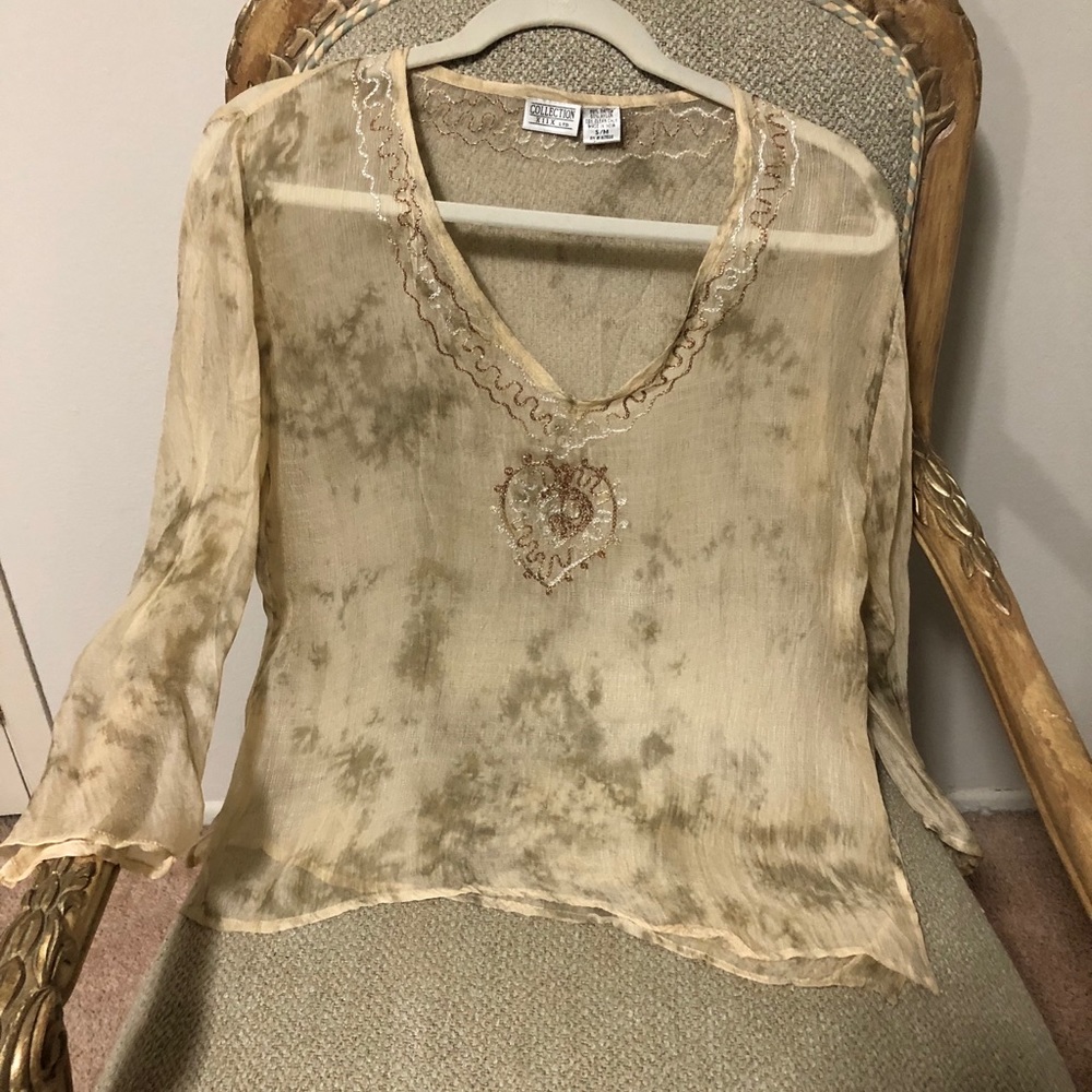Hippy Chic. Short Tunic with Gold Threading Embroidery.
